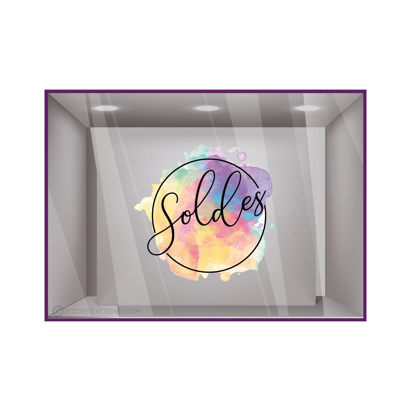 Sticker Soldes Tache Aquarelle pret a porter maroquinerie autocollant ete promotion destockage braderie commerce pourcentage 50%