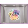 Sticker Soldes Tache Aquarelle pret a porter maroquinerie autocollant ete promotion destockage braderie commerce pourcentage 50%