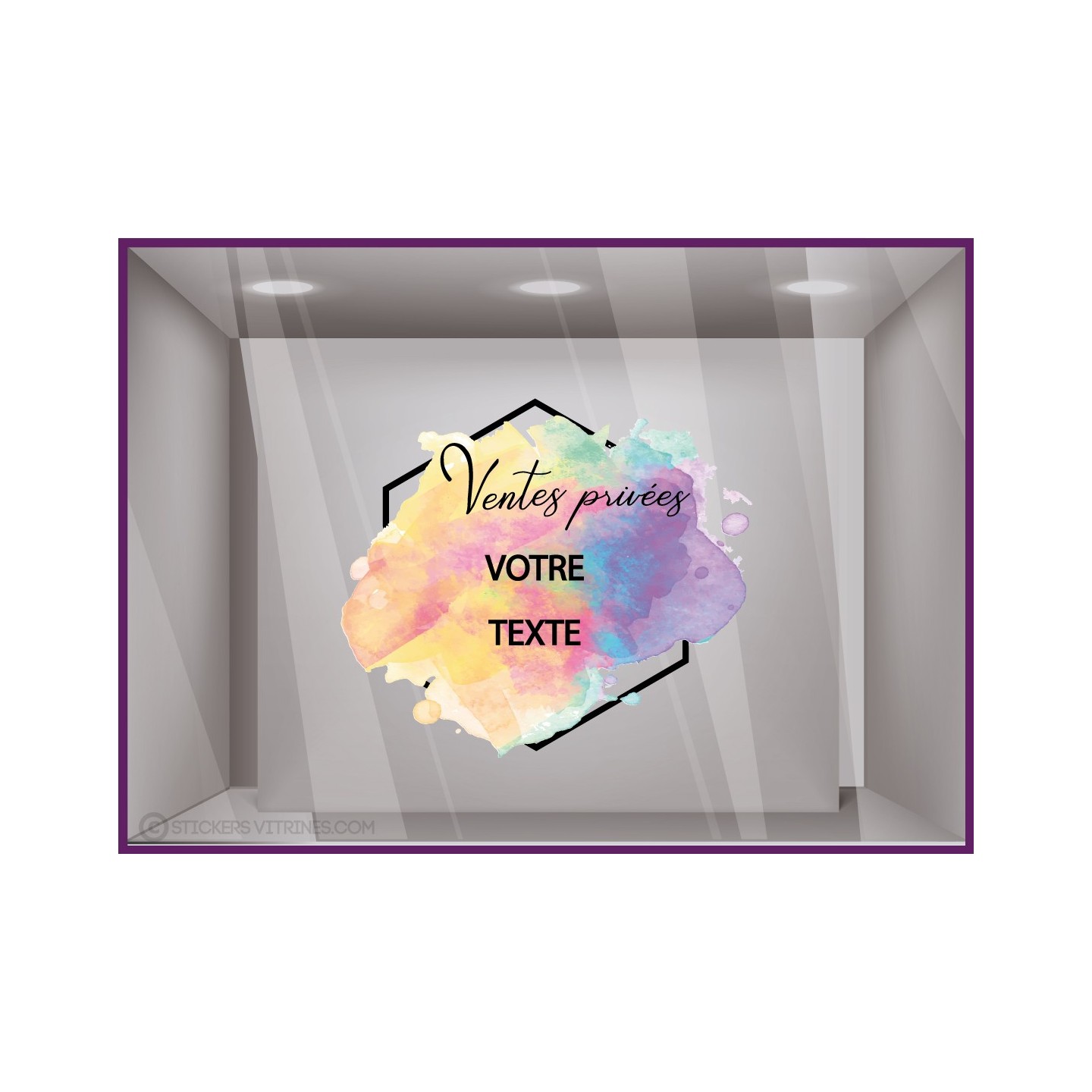 Sticker Ventes Privees Aquarelle mode bijouterie maroquinerie idee deco ete promotion braderie vitrine à personnaliser