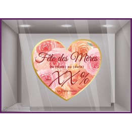 Sticker Promotion Coeur de Roses fete des meres A Personnaliser Vitrophanie Boutique Calicot Promotions fleuriste bijouterie
