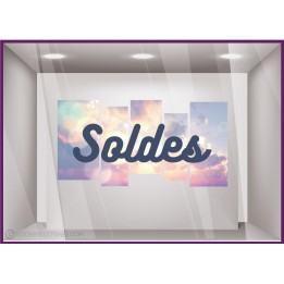 Sticker Soldes Coucher de Soleil mode maroquinerie vitrophanie ete promotion destockage liquidation commerce pourcentage
