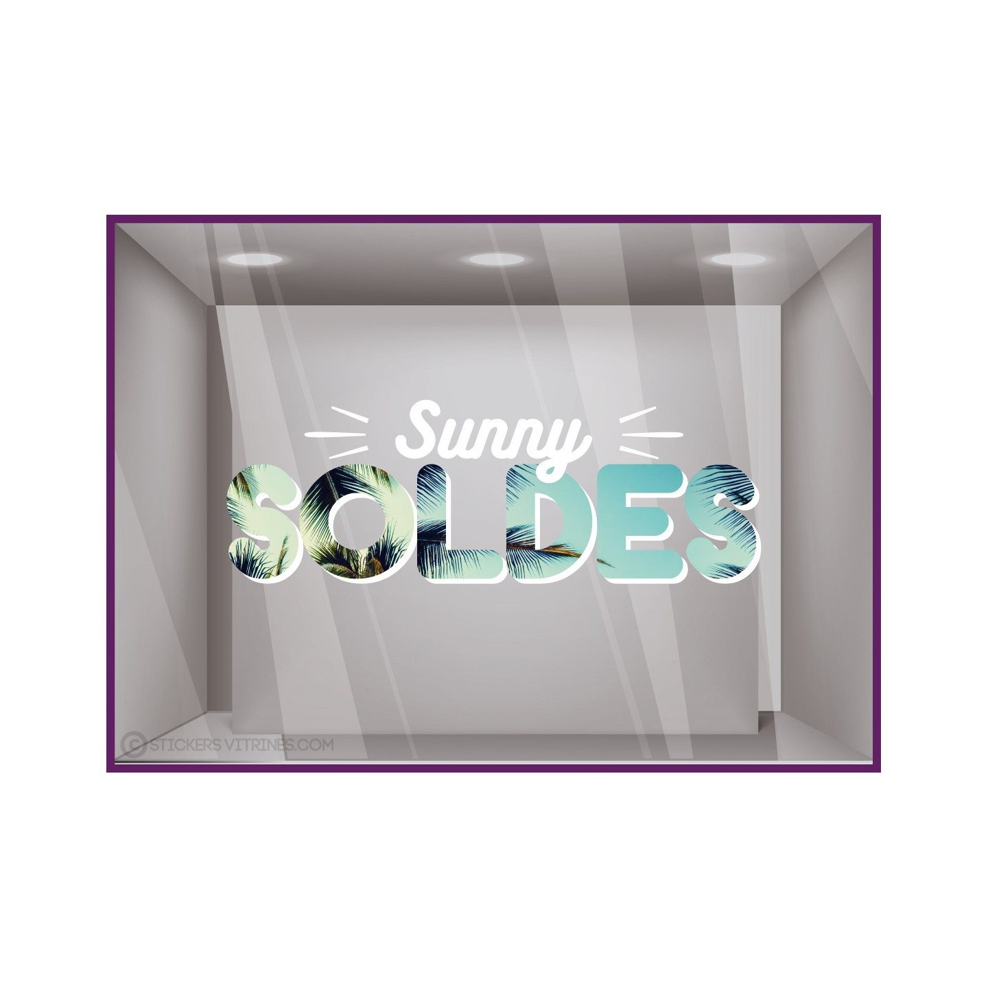 Sticker Sunny Soldes maroquinerie decoration ete promotion destockage braderie liquidation commerce mode magasin de sport
