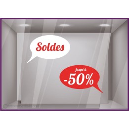 Sticker Soldes Bulles adhésif autocollant calicot vitrine magasin devanture vitrophanie destockage braderie