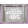Sticker Soldes Flocons Jusqu'`a -50% braderie destockage liquidation mode maroquinerie hiver opticien commerce vitrophanie