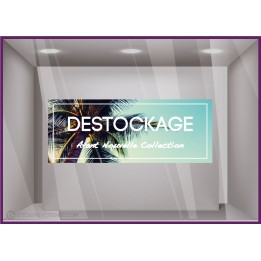 Sticker Bandeau Destockage Palmier braderie liquidation vitrophanie mode maroquinerie devanture vitrine lettrage autocollant 