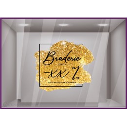 Sticker Braderie Pailleté Or à personnaliser vitrophanie promotions signaletique vitrine magasin mode destockage enseigne