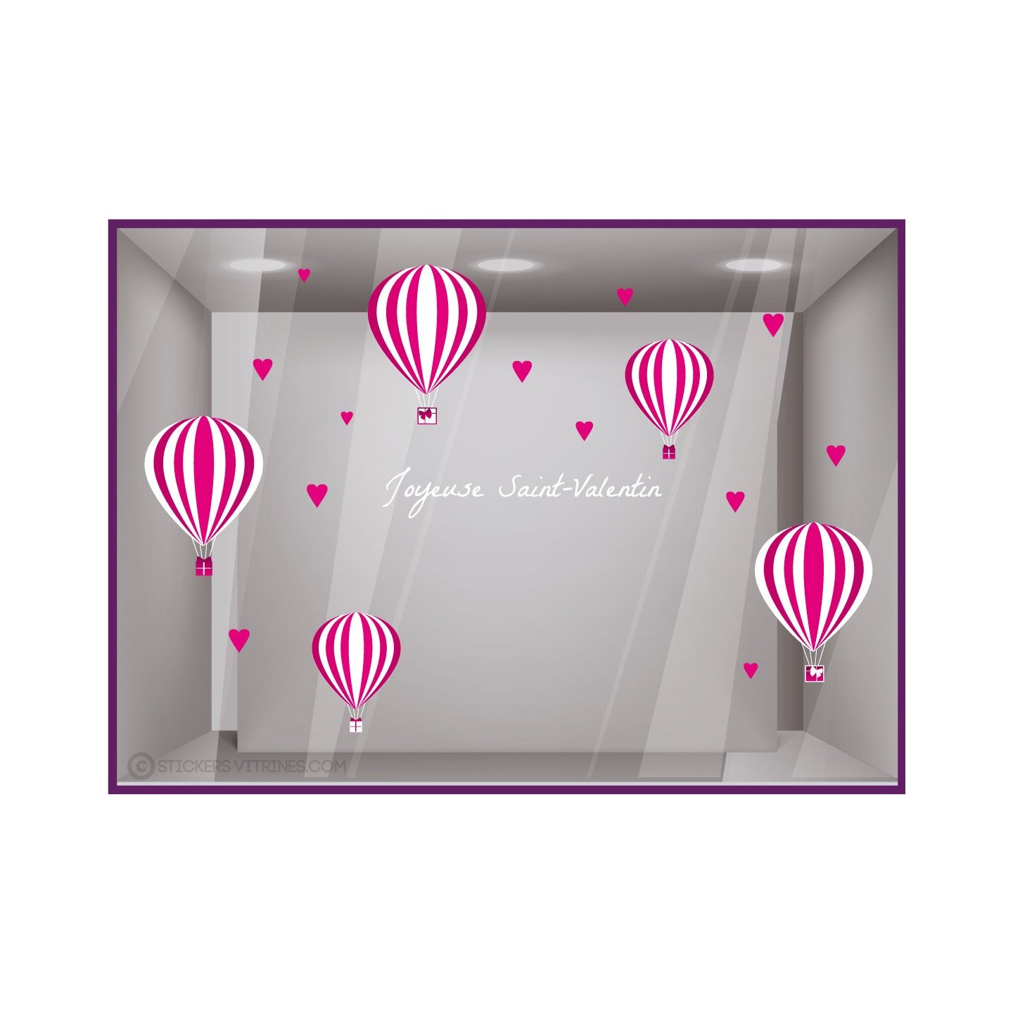 Kit de Stickers Montgolfieres Saint-Valentin lettrage adhesif autocollant calicot vitrophanie devanture vitrine commerce magasin