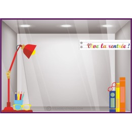 Kit de stickers Vive la Rentrée lampe commerce vitrophanie calicot vitrine boutique adhesif autocollant papeterie opticien