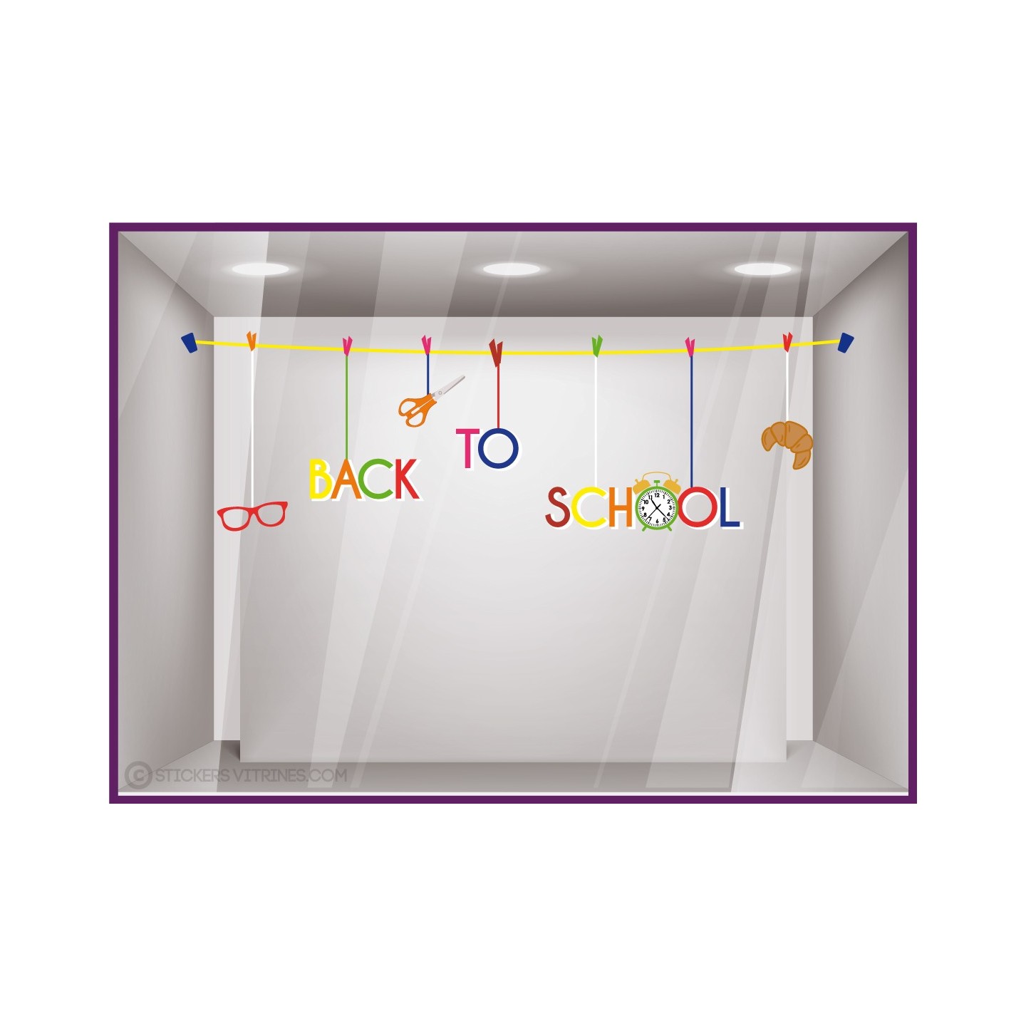 Sticker Guirlande Back to school papeterie calicot devanture lettrage magasin opticien boulangerie automne rentrée