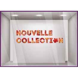 Sticker Motif Automne Nouvelle Collection Feuilles adhésif autocollant vitrophanie lettrage magasin
