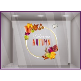 Sticker couronne animaux d'automne vitres boutique adhesif decoration ecureuil lapin lettrage mode 