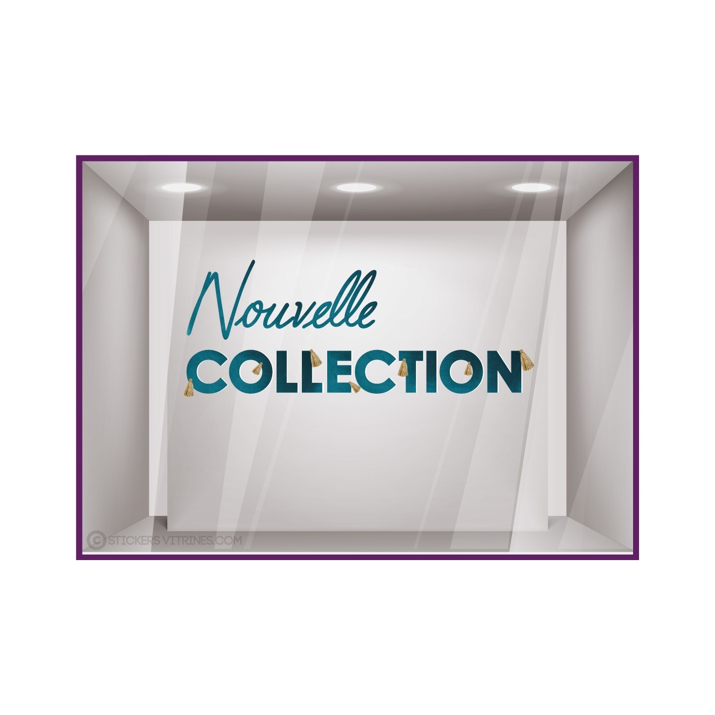 Sticker Nouvelle Collection Pompons Or idee decoration vitrine vitrophanie devanture noel hiver bijouterie