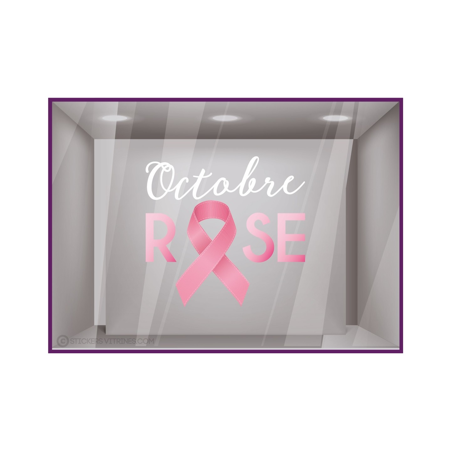 Vitrophanie Lettrage autocollant octobre rose cancer sein devanture boutique femme lingerie mode bijouterie