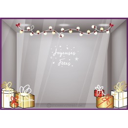 KIT DE STICKERS GUIRLANDE DE NOEL ET 6 CADEAUX CALICOTS LETTRAGE ADHESIF DECORATION VITRINE MAGASIN MODE