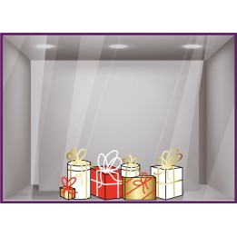 STICKER CADEAUX ELEGANTS DECORATION CALICOT ADHESIF DEVANTURE BOUTIQUE MODE BIJOUTERIE NOEL FETES VITRINE