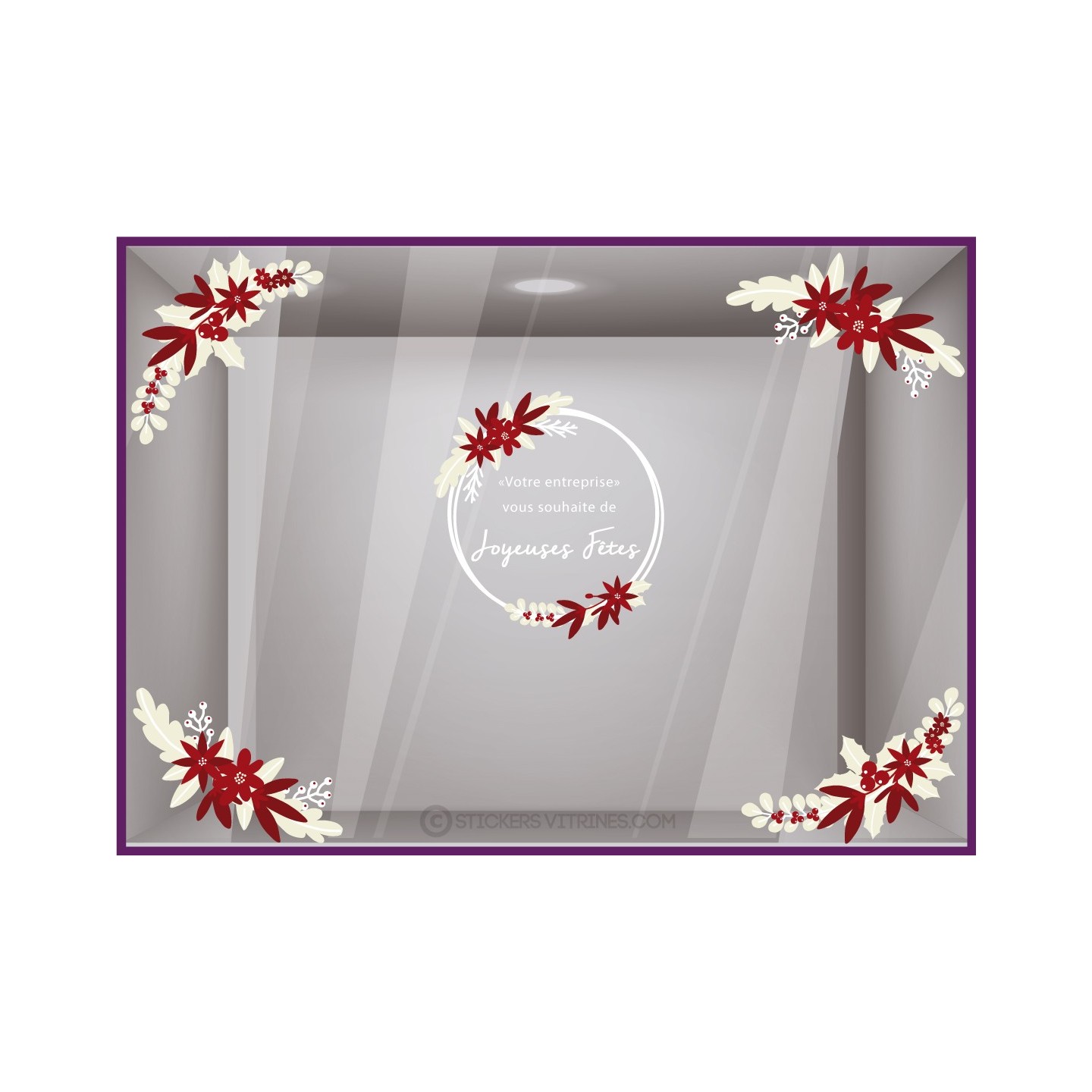 KIT DE STICKERS COURONNE ET DECO DE NOEL POUR ENTREPRISE A PERSONNALISER COMMERCE VITRE LETTRAGE ADHESIF