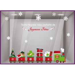 KIT DE STICKER PETIT TRAIN DE NOEL PHARMACIE MAGASIN BOUTIQUE DECORATION DEVANTURE VITRINE CALICOT