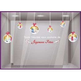 KIT DE STICKERS BOULES DE NOEL MAISONS DEVANTURE AGENCE IMMOBILIER DECORATION VITROPHANIE CALICOT commerce