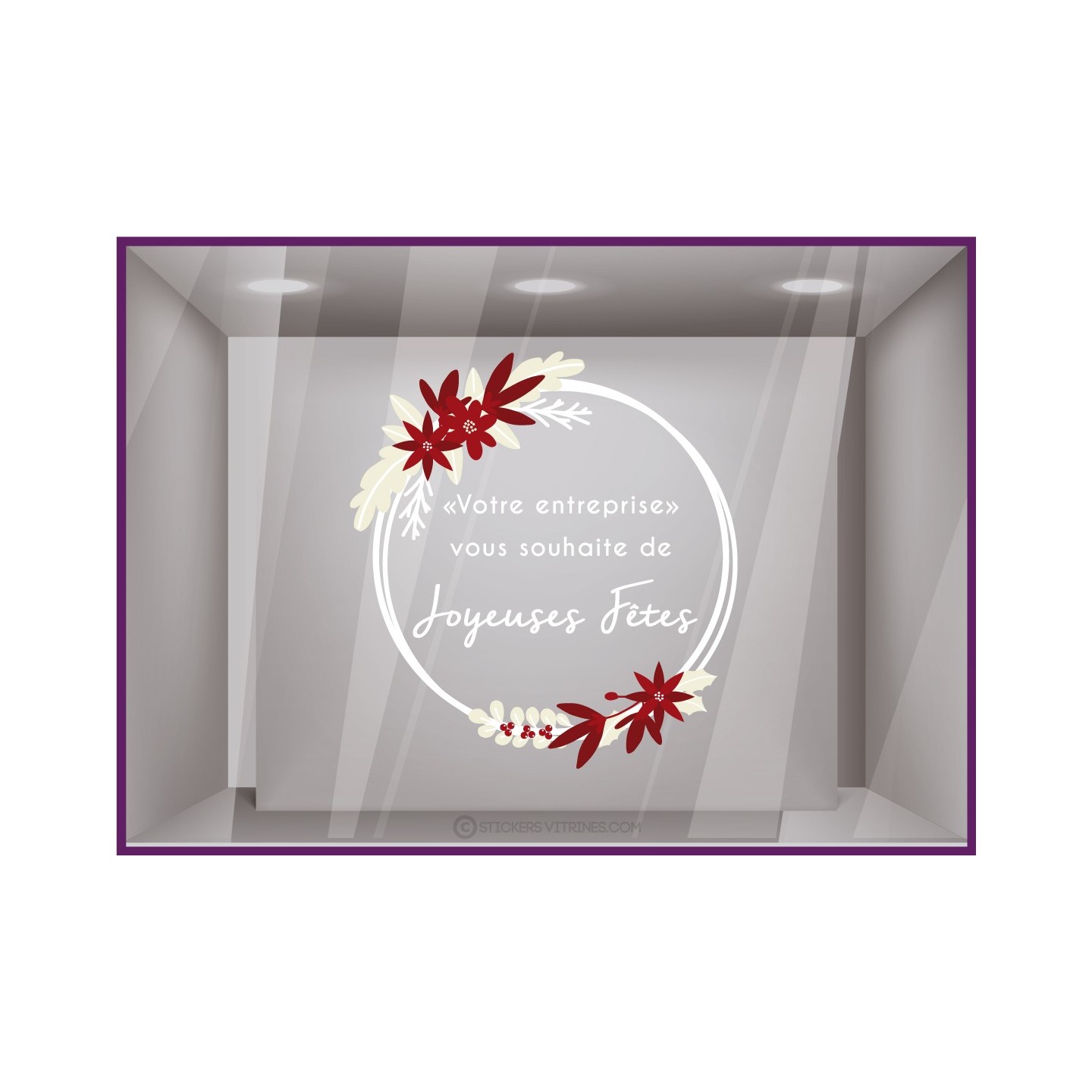 STICKERS COURONNE VOTRE ENTREPRISE VOUS SOUHAITE DE JOYEUSES FETES A PERSONNALISER DEVANTURE MAGASIN DECORATION 