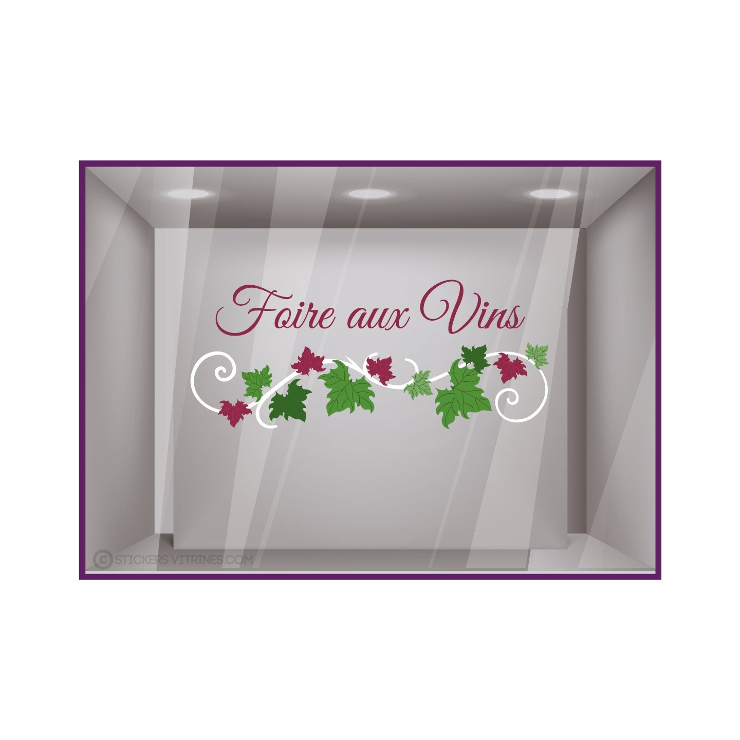 Sticker lettrage Vigne Foire aux Vins CAVISTE SUPERMARCHE EPICERIE RESTAURANT VITRINE BEAUJOLAIS