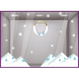Kit de Stickers Joyeuses Fêtes Montagne à personnaliser neige flocons hiver ski noel magasin vitre idee deco