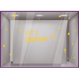 Sticker Let's Celebrate vitrine de Noel pour point de vente vitrine devanture mode restaurant boulangerie caviste calicot