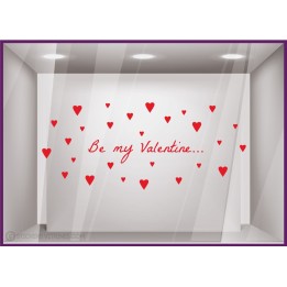Sticker Be My Valentine Petits Coeurs saint valentin devanture vitrine magasin mode boutique femme lettrage autocollant vitre