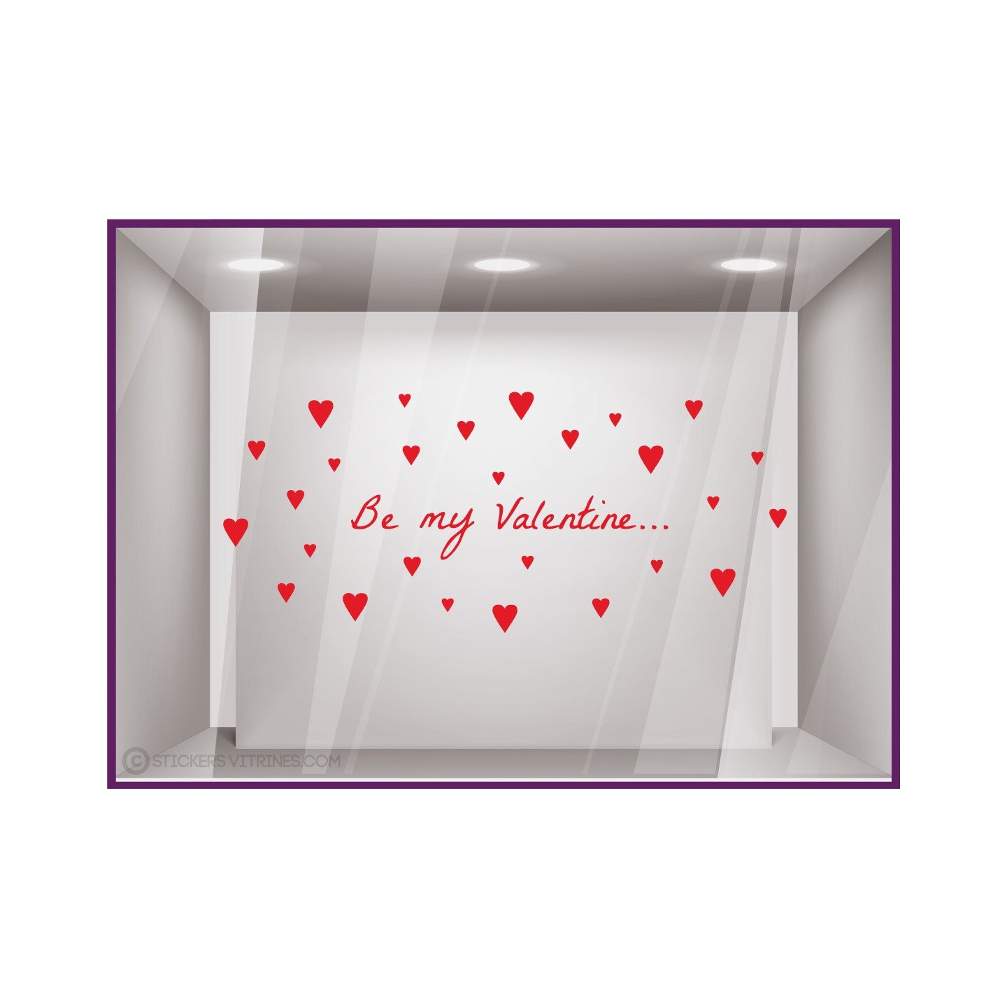 Sticker Be My Valentine Petits Coeurs saint valentin devanture vitrine magasin mode boutique femme lettrage autocollant vitre