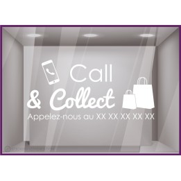 Sticker Call and Collect a Personnaliser lettrage adhesif autocollant vitrine devanture magasin covid vitrophanie restaurant
