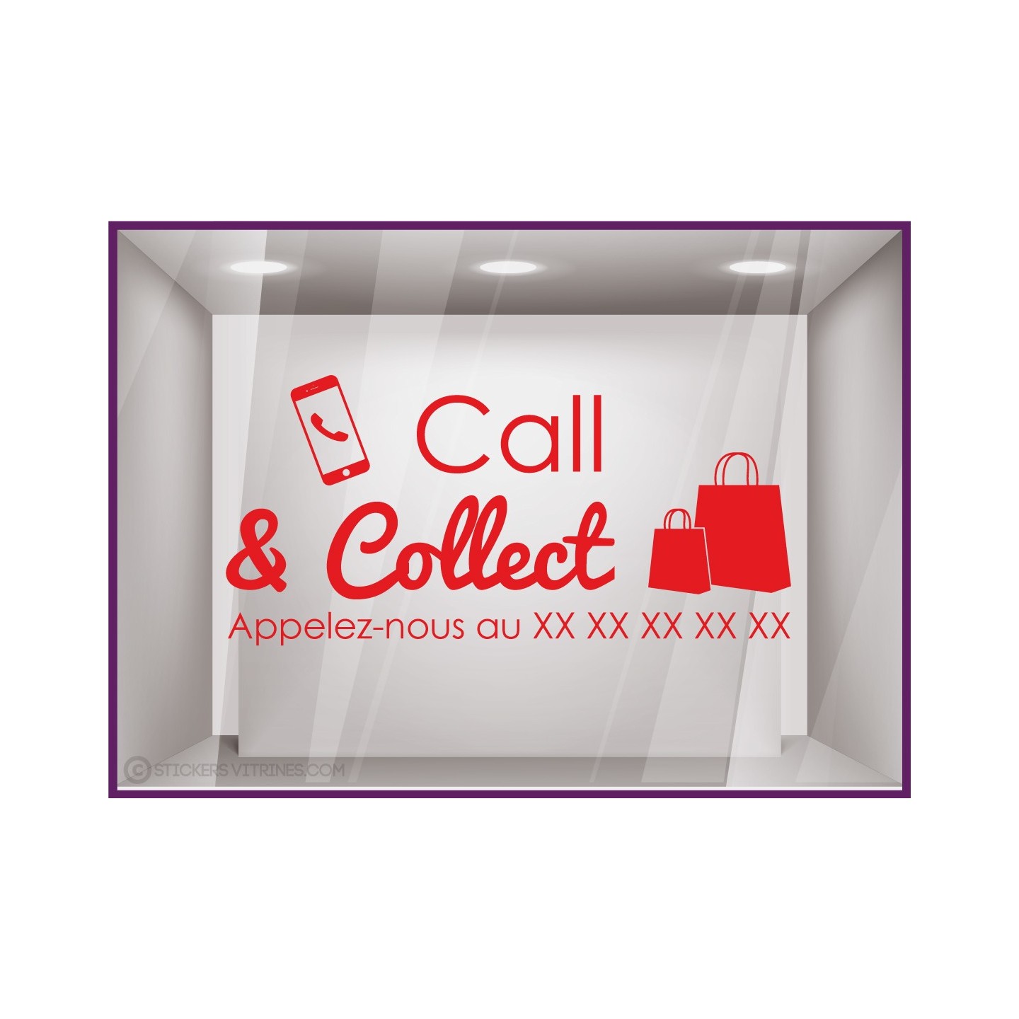 Sticker Call and Collect a Personnaliser lettrage adhesif autocollant vitrine devanture magasin covid vitrophanie restaurant