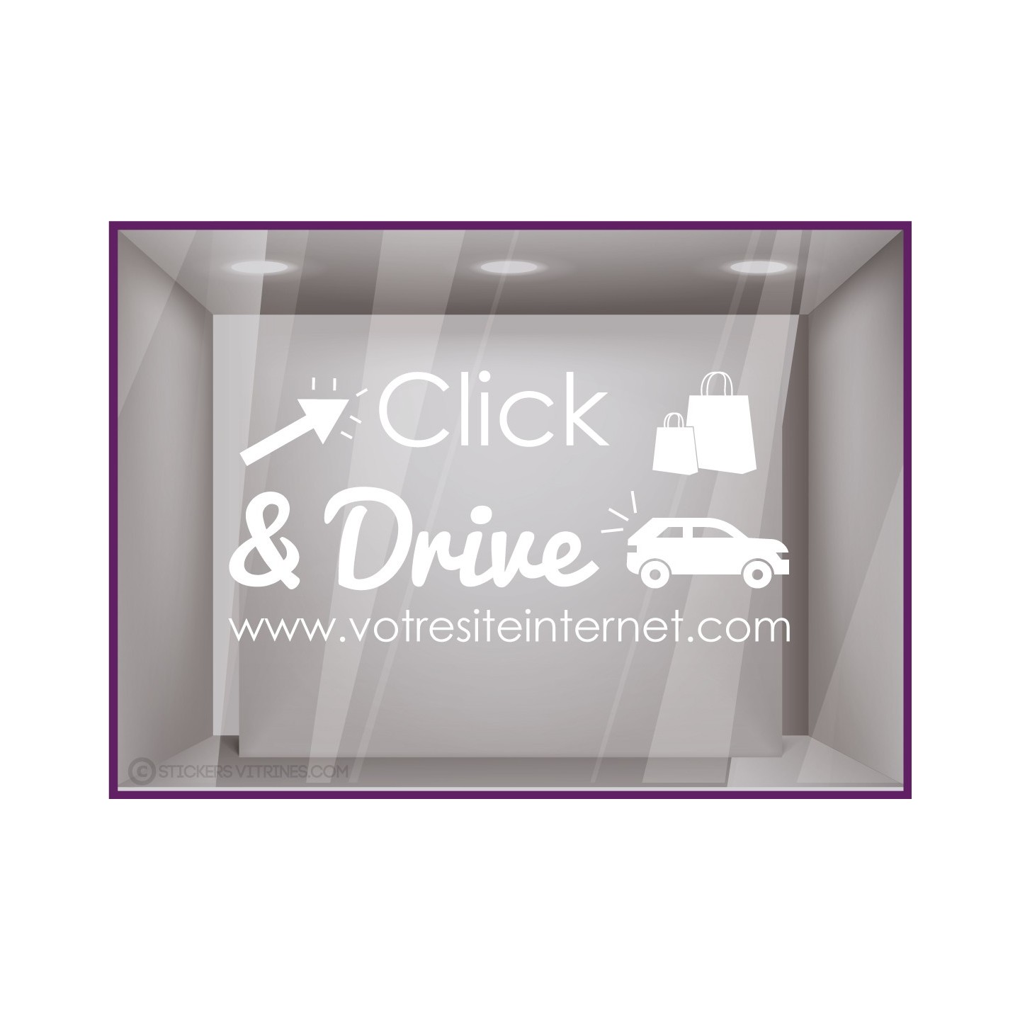 Sticker CLICK and drive a Personnaliser calicot lettrage autocollant vitrine commerce alimentaire devanture magasin vitre