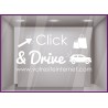 Sticker CLICK and drive a Personnaliser calicot lettrage autocollant vitrine commerce alimentaire devanture magasin vitre