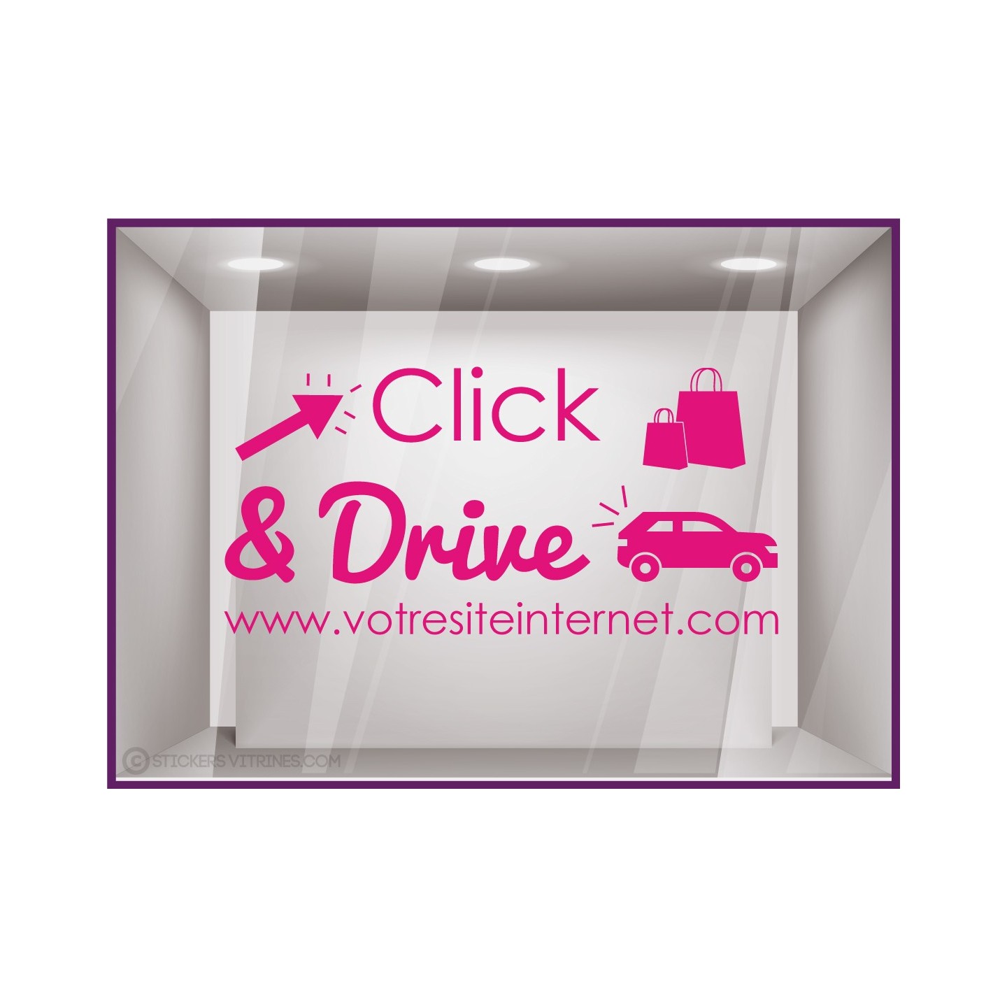 Sticker CLICK and drive a Personnaliser calicot lettrage autocollant vitrine commerce alimentaire devanture magasin vitre