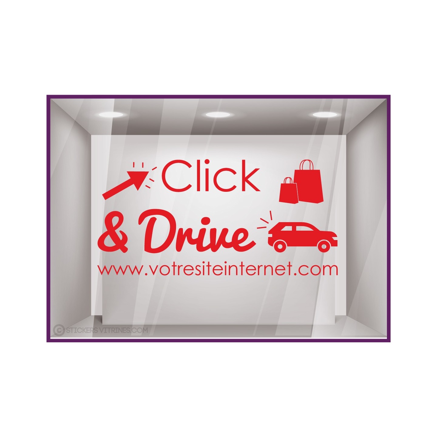 Sticker CLICK and drive a Personnaliser calicot lettrage autocollant vitrine commerce alimentaire devanture magasin vitre