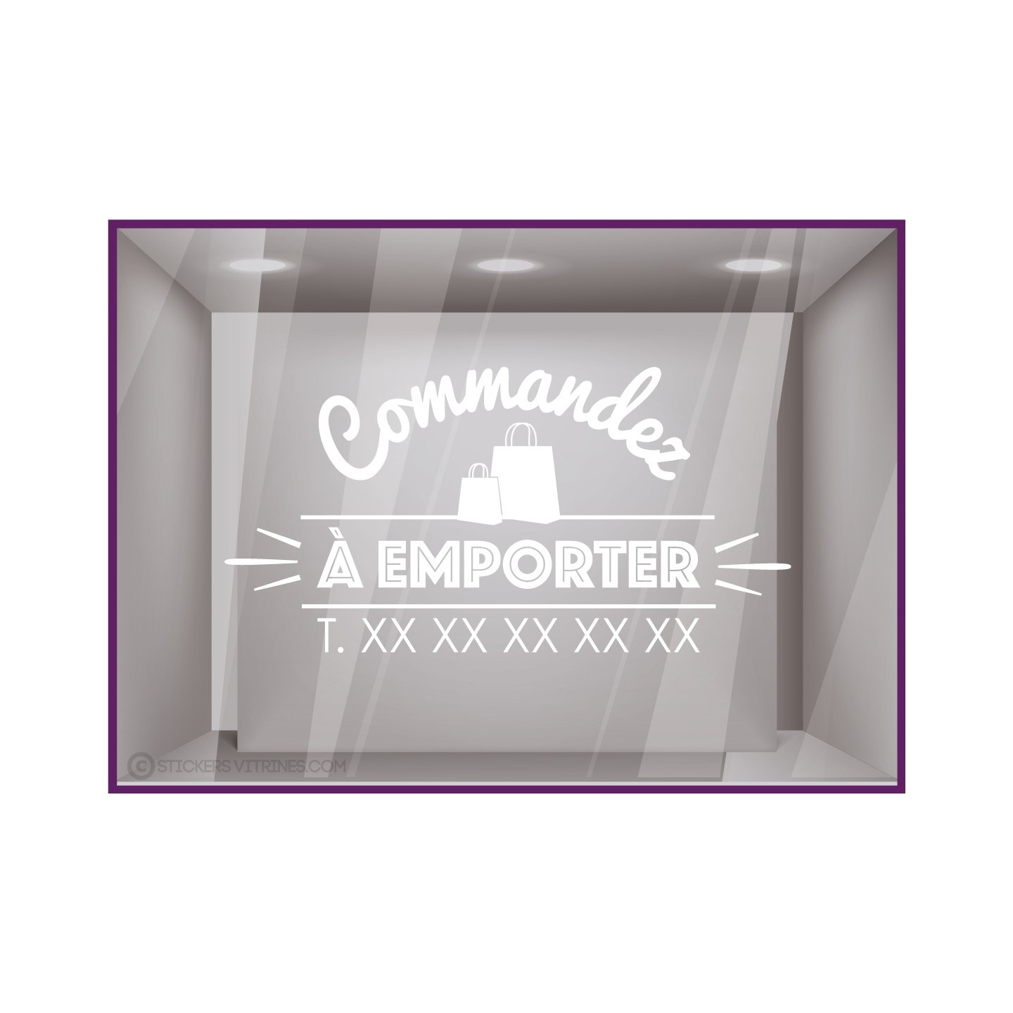 Sticker Commandez a Emporter restaurant signaletique vitrine commerce devanture lettrage adhesif calicot vitrophanie boulangerie