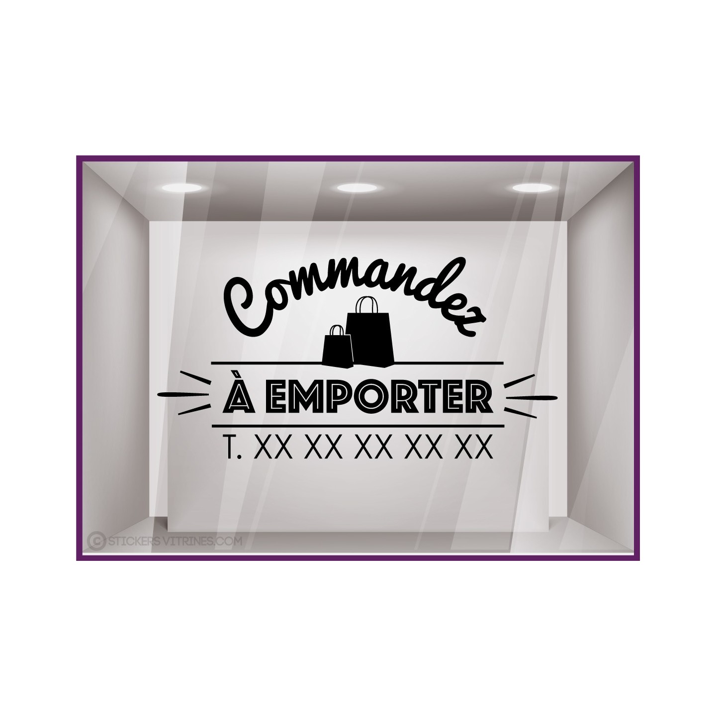 Sticker Commandez a Emporter restaurant signaletique vitrine commerce devanture lettrage adhesif calicot vitrophanie boulangerie