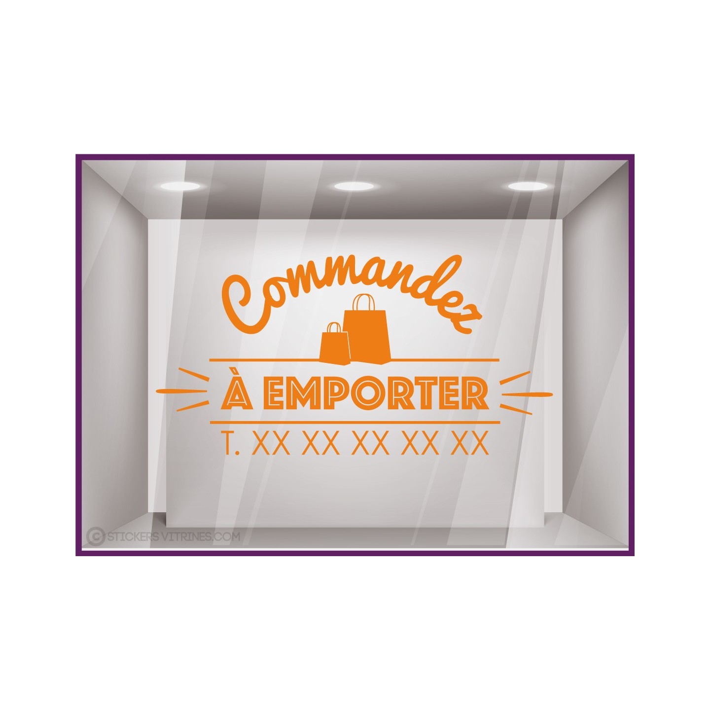 Sticker Commandez a Emporter restaurant signaletique vitrine commerce devanture lettrage adhesif calicot vitrophanie boulangerie