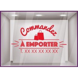Sticker Commandez a Emporter restaurant signaletique vitrine commerce devanture lettrage adhesif calicot vitrophanie boulangerie