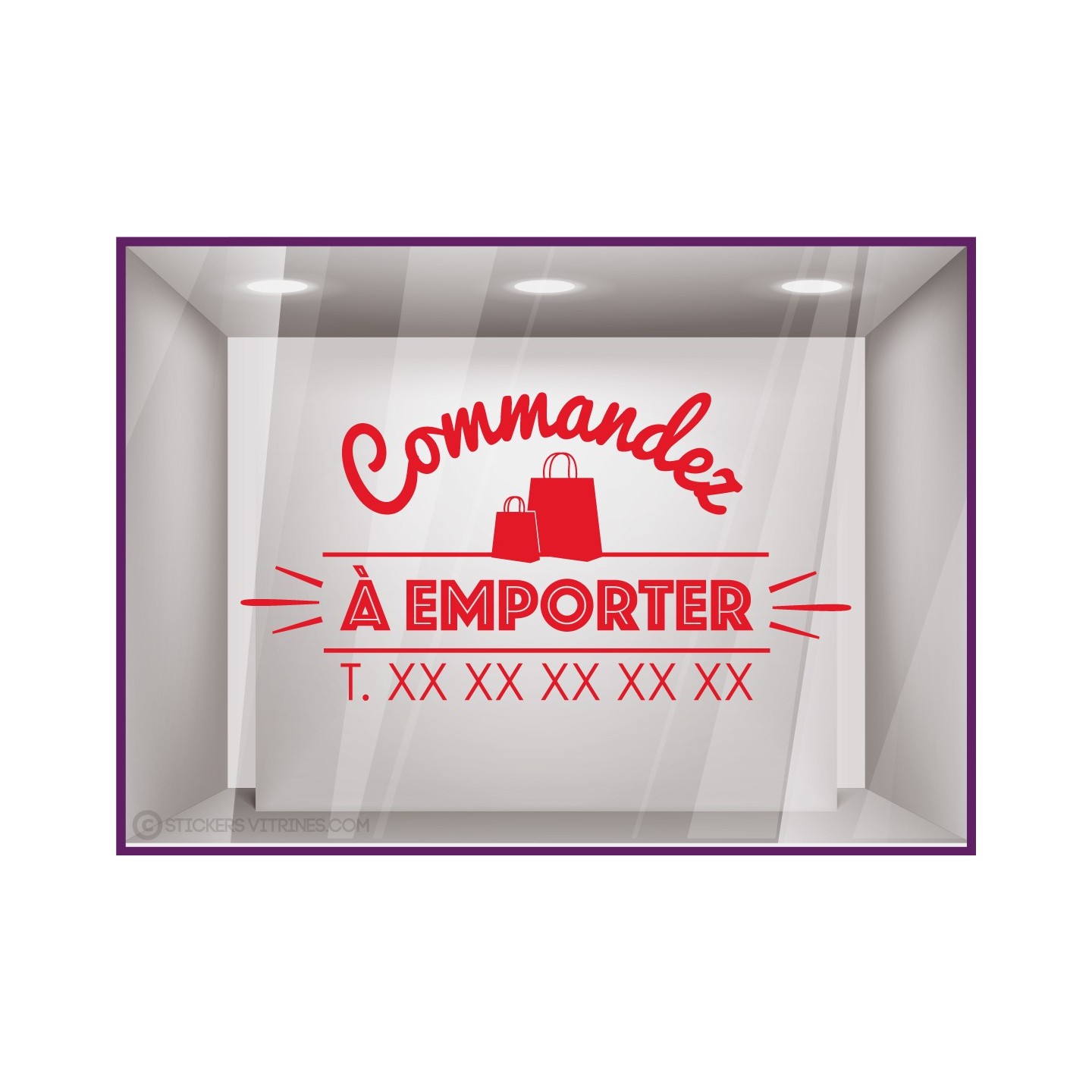 Sticker Commandez a Emporter restaurant signaletique vitrine commerce devanture lettrage adhesif calicot vitrophanie boulangerie