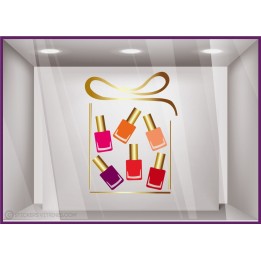 Sticker Cadeau Vernis Noël adhésif autocollant vitrophanie calicot  magasin boutique enseigne 