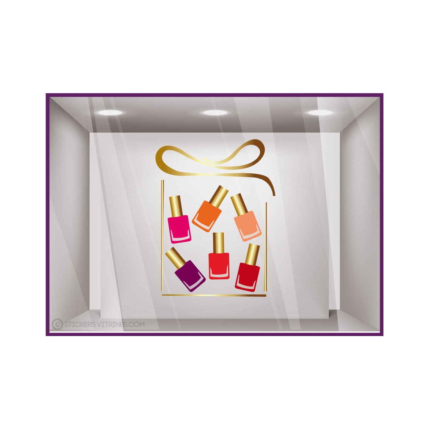 Sticker Cadeau Vernis Noël adhésif autocollant vitrophanie calicot  magasin boutique enseigne 