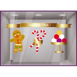 Sticker Joyeuses Fetes Gourmandises pour décorer les vitrines de votre commerce pour Noël 