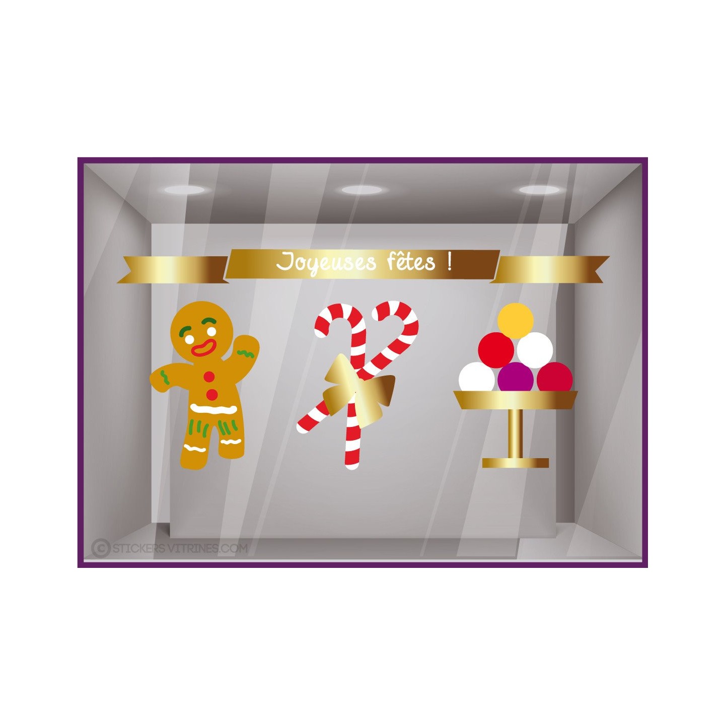 Sticker Joyeuses Fetes Gourmandises pour décorer les vitrines de votre commerce pour Noël 