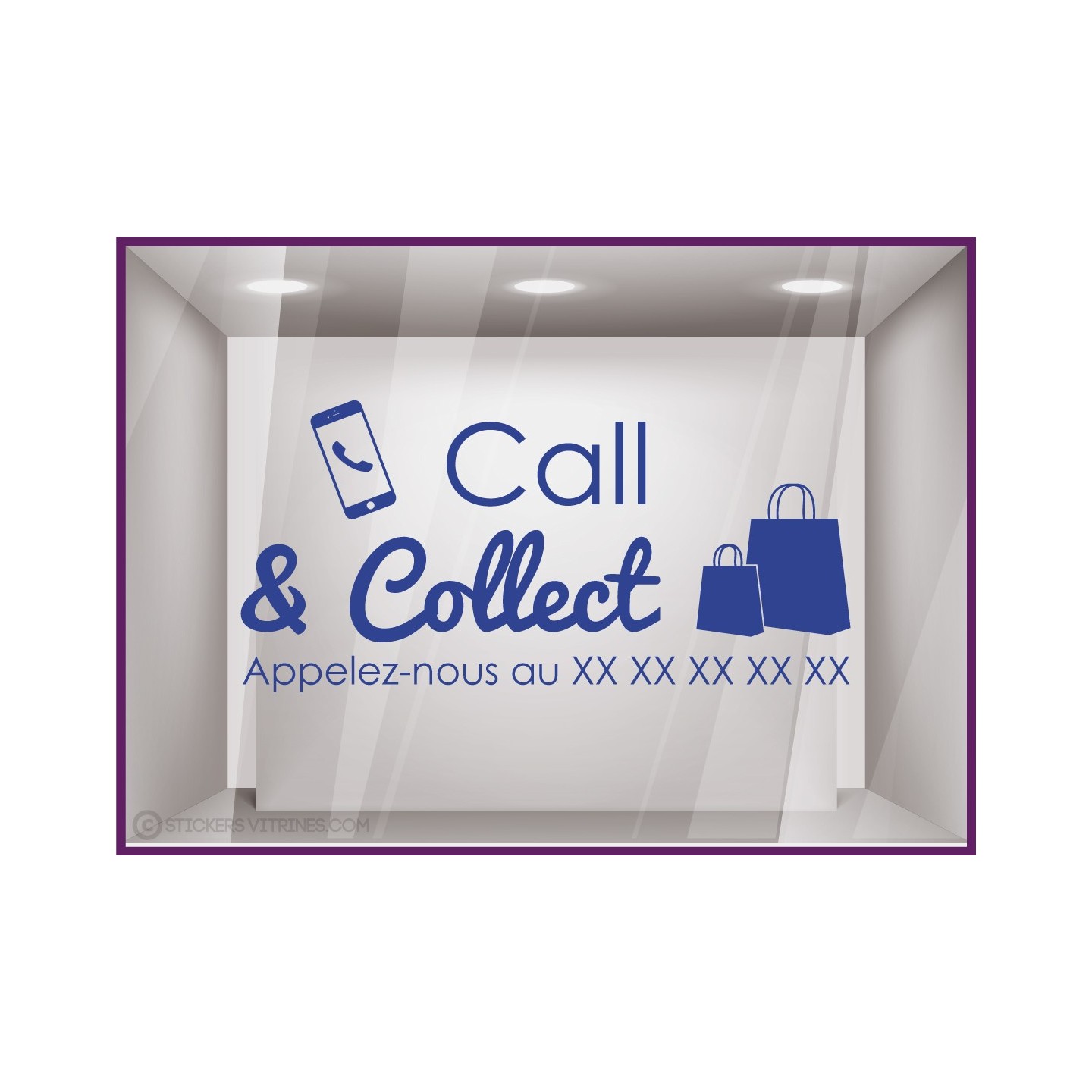 Sticker Call and Collect a Personnaliser lettrage adhesif autocollant vitrine devanture magasin covid vitrophanie restaurant