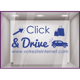 Sticker CLICK and drive a Personnaliser calicot lettrage autocollant vitrine commerce alimentaire devanture magasin vitre