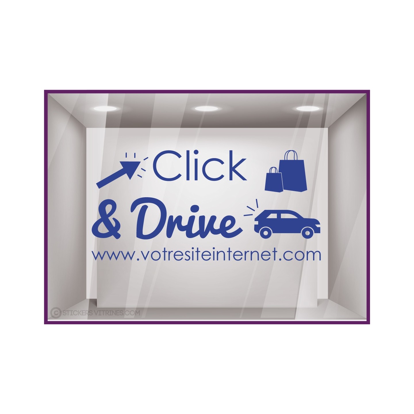 Sticker CLICK and drive a Personnaliser calicot lettrage autocollant vitrine commerce alimentaire devanture magasin vitre