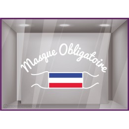 Sticker Masque Obligatoire DEVANTURE VITRINE CALICOT BOUTIQUE COMMERCE DECORATION COVID FRANCAIS 