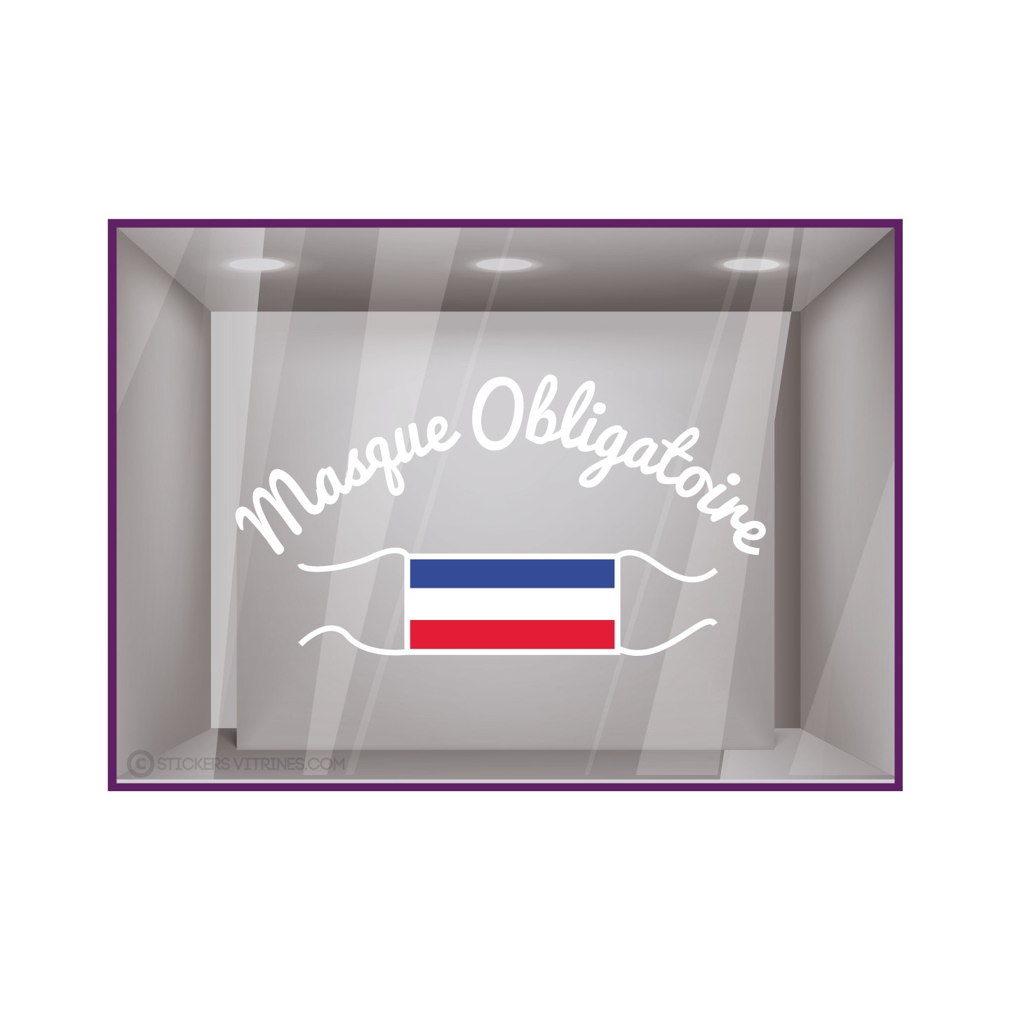 Sticker Masque Obligatoire DEVANTURE VITRINE CALICOT BOUTIQUE COMMERCE DECORATION COVID FRANCAIS 