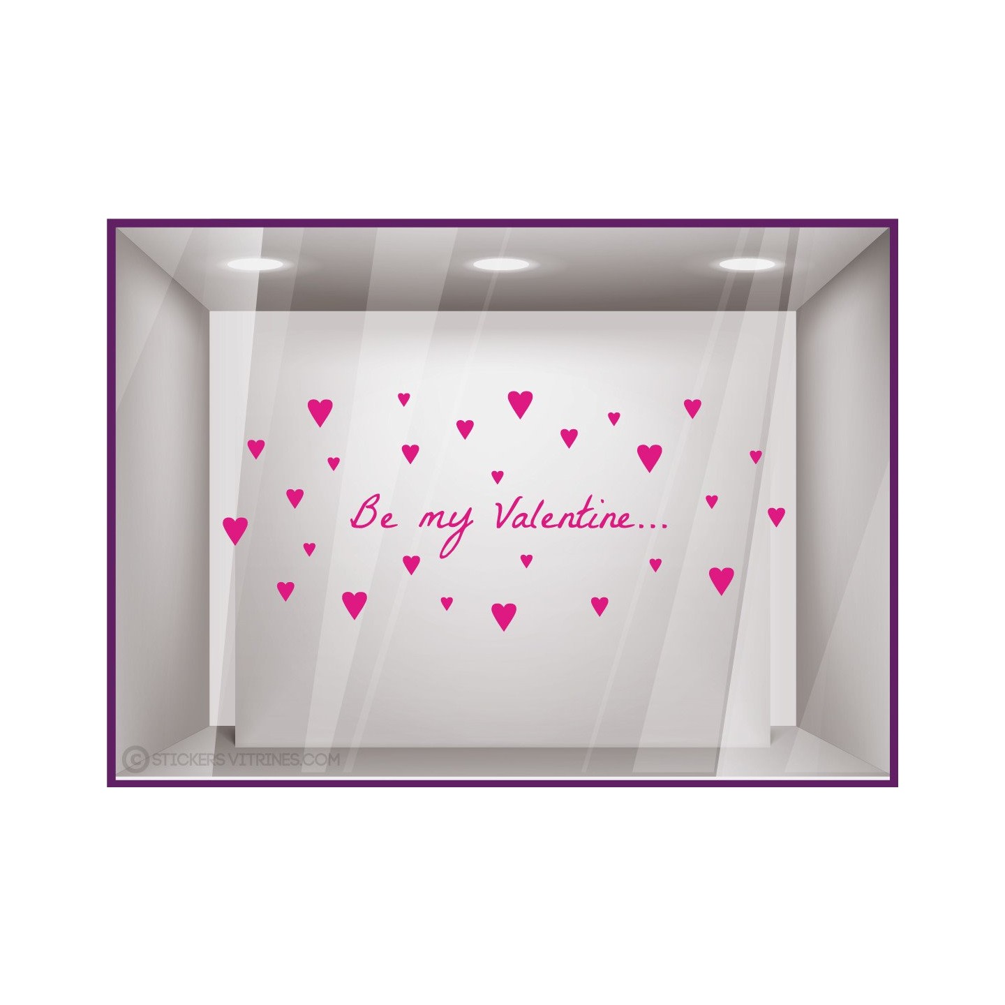 Sticker Be My Valentine Petits Coeurs saint valentin devanture vitrine magasin mode boutique femme lettrage autocollant vitre
