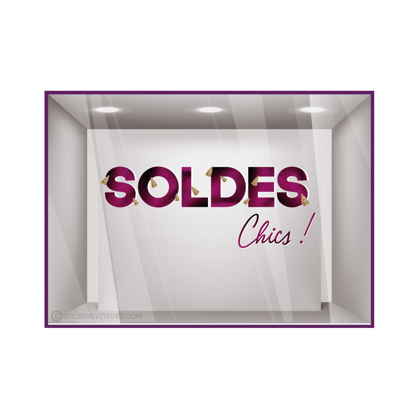 Sticker Soldes Chics BOUTIQUE MODE BIJOUTERIE CALICOT AUTOCOLLANT ADHESIF IMPRIMEUR DECORATION VITRINE LETTRAGE VITROPHANIE